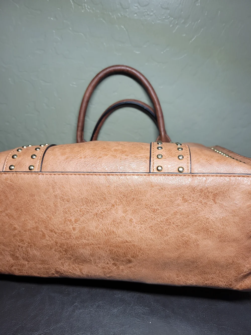 DaseinTan Studded Vegan Leather Satchel Bag - Elegant Everyday Carry